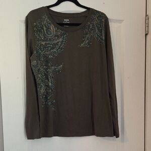Croft & Barrow Olive Paisley Long Sleeve Top
